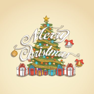 Elle çizilmiş Noel antika arka plan