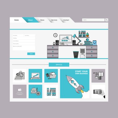 Modern düz Web sitesi şablon tasarımı.