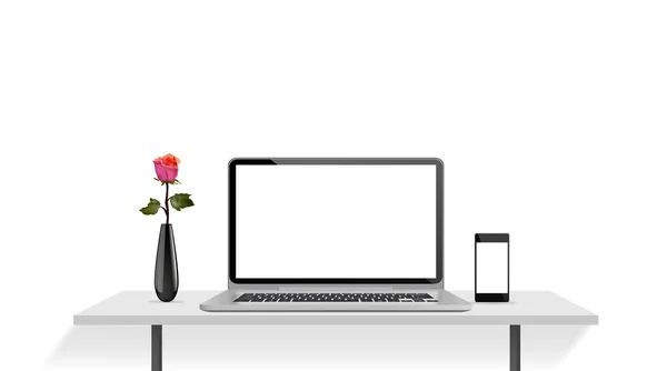 笔记本电脑和桌上的智能手机 — 图库矢量图片