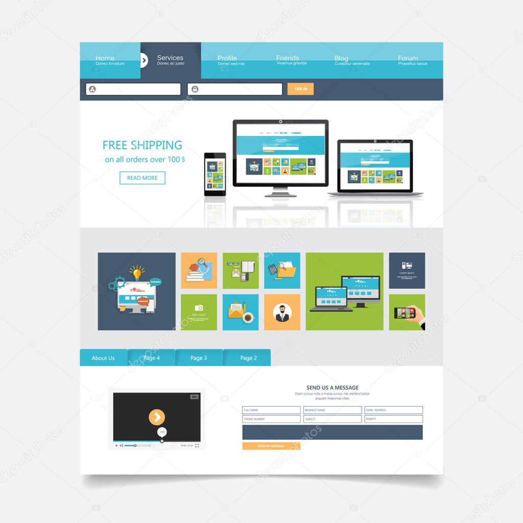 Modern Flat Website Template Design.