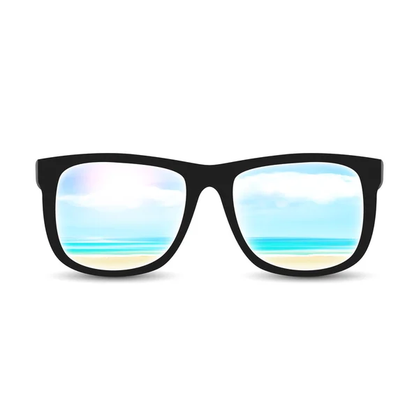 Солнечные очки с летним размытым пляжем — стоковый вектор