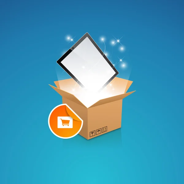 Open box and smart phone/tablet, Vector Eps 10 — 스톡 벡터