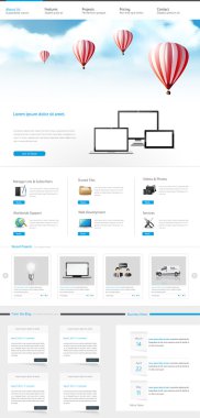 One Page Website Design for Your Business with hot air balloons realistic illustration. Vector Eps 10
