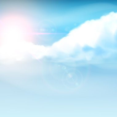 Cloudy blue sky with sunrise, Realistic Vector illustration (not traced) clipart
