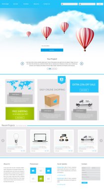 One Page Website Design for Your Business with hot air balloons realistic illustration. Vector Eps 10