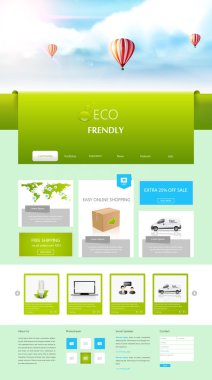 Eco One Page Website Design for Your Business with hot air balloons realistic illustration.