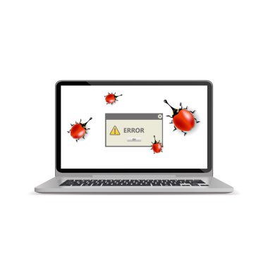 Bug, virus on laptop computer. Vector illustration.