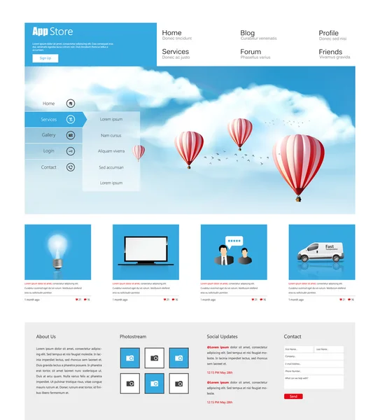 One Page Website Design for Your Business with hot air balloons realistic illustration. Vector Eps 10 — Stok Vektör