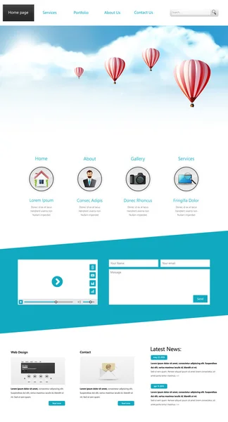 One Page Website Design for Your Business with hot air balloons realistic illustration. Vector Eps 10 — 图库矢量图片