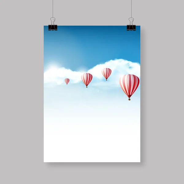 Flyer Design, Hot-air balloons in the cloudy blue sky, Realistic Vector illustration (not traced) — Διανυσματικό Αρχείο