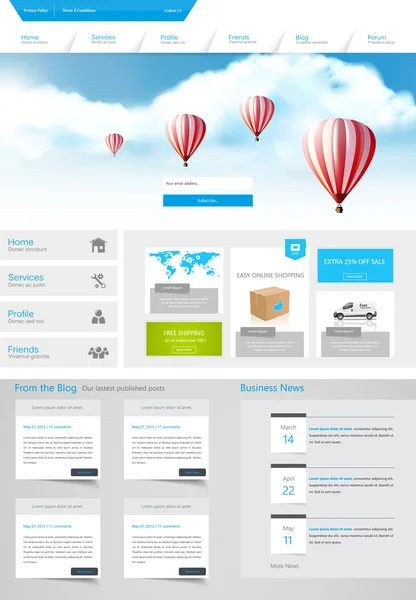 Design de site de uma página para o seu negócio com balões de ar quente ilustração realista. Vetor Eps 10 — Vetor de Stock