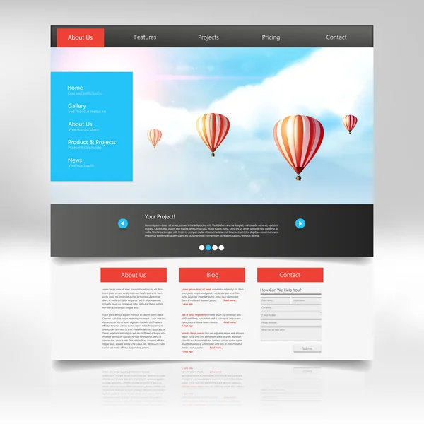 Diseño del sitio web para su negocio con globos de aire caliente ilustración realista. Vector Eps 10 — Archivo Imágenes Vectoriales