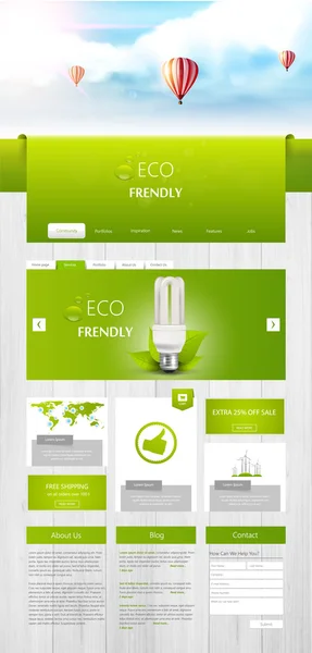 Eco One Page Website Design para o seu negócio com balões de ar quente ilustração realista . — Vetor de Stock