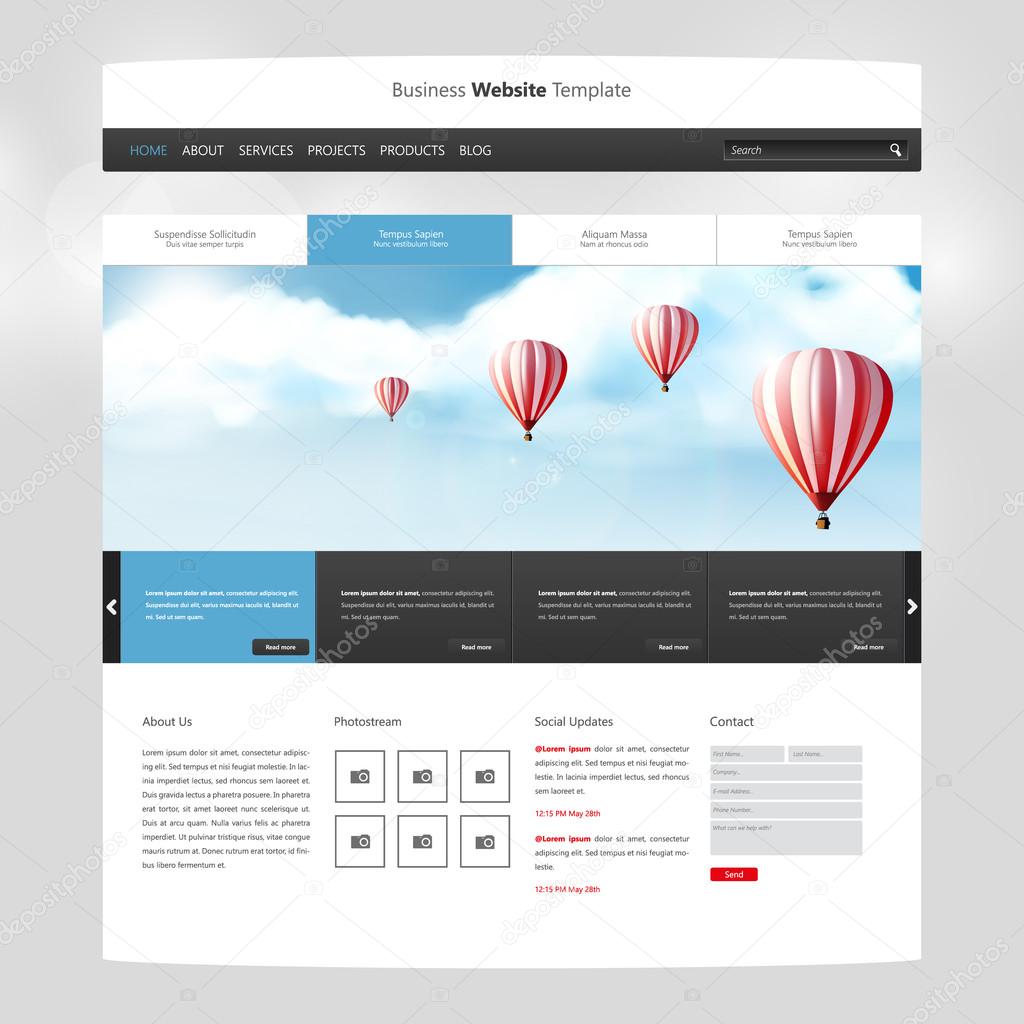 Website Design for Your Business with hot air balloons realistic illustration. Vector Eps 10