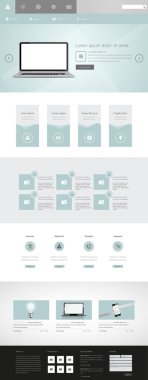 Modern temiz bir sayfa web sitesi tasarım şablonu. Tüm Web sitesi tasarımı için bir set bu Tablet gerçekçi çizim ile bir sayfa web sitesi şablonu dahil edilir..