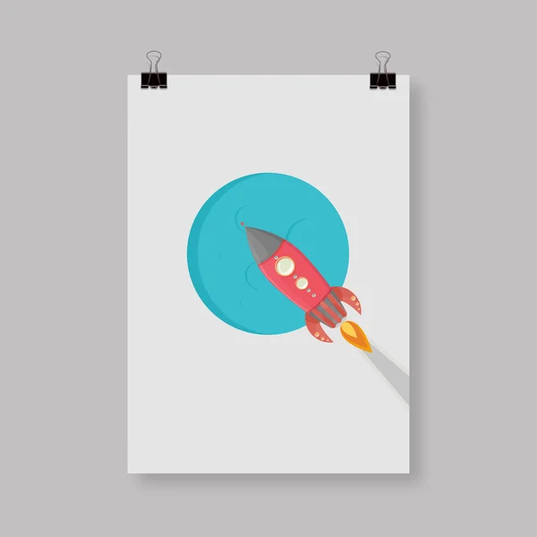 Minimaler Flyer oder Broschüren-Design-Vektor, mit Retro-Rakete — Stockvektor