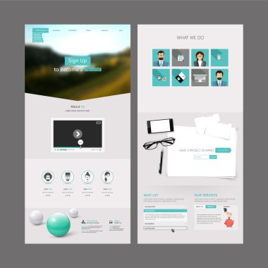 Modern temiz bir sayfa web sitesi tasarım şablonu. Bir sayfa web sitesi şablonu içeren bir kümesindeki tüm Web sitesi tasarımı için