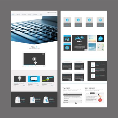 Bir sayfa web sitesi şablonu ve başlık tasarımları