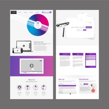 İş bir sayfa web sitesi tasarım şablonu. Vektör tasarımı.