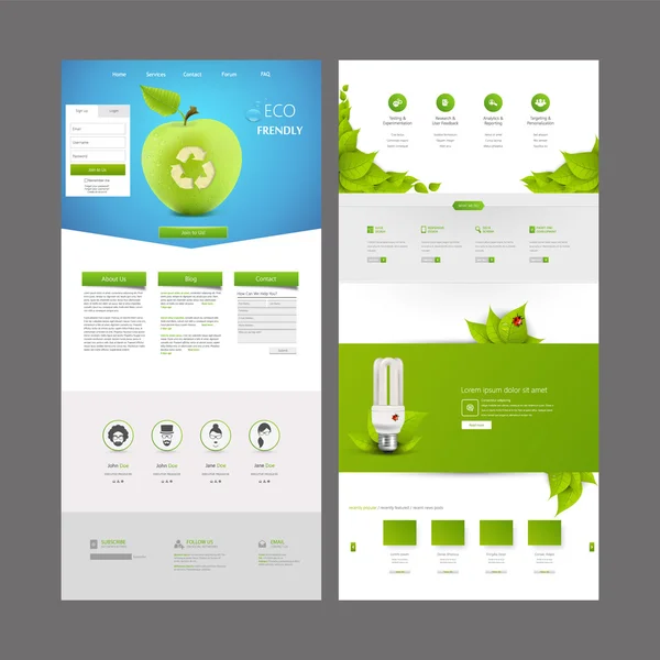 Eco één pagina Website ontwerpsjabloon — Stockvector