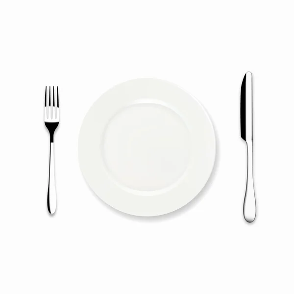 Vector Dinner plate with knife and fork, isolated on white — Stock Vector