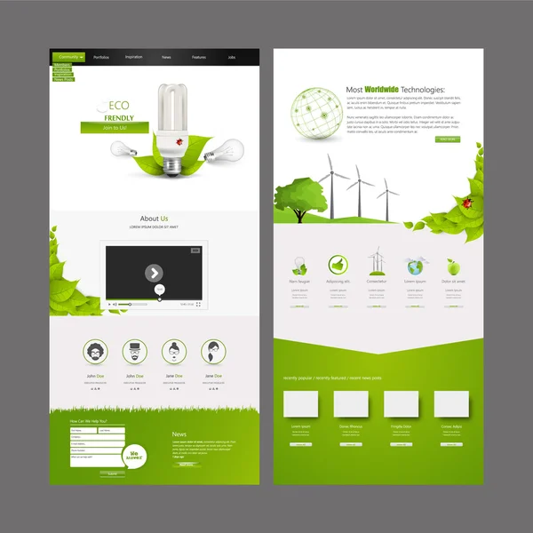 Eco Business Plantilla de diseño web de una página. Diseño de vectores . — Vector de stock