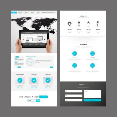 İş Modern temiz bir sayfa web sitesi tasarım şablonu. Vektör tasarımı