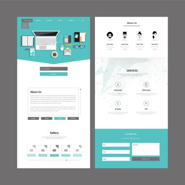 Bir sayfa web sitesi şablonu ve başlık tasarımları