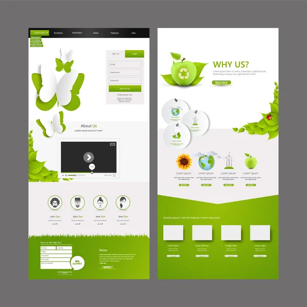 Eco Business Plantilla de diseño web de una página. Diseño de vectores . — Vector de stock
