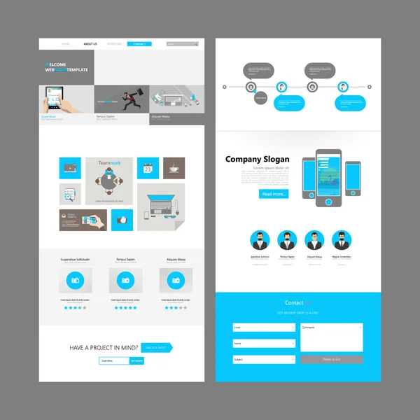 Plano Plantilla de diseño web de una página. Diseño de vectores — Vector de stock