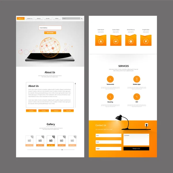 Bir sayfa web sitesi şablonu ve başlık tasarımları
