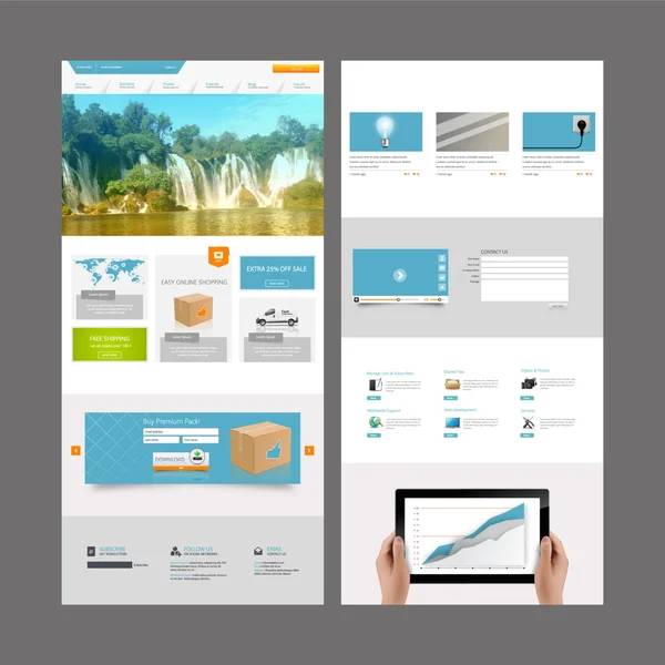 Bir sayfa web sitesi şablonu ve başlık tasarımları. — Stok Vektör