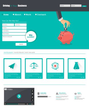 Düz web tasarım öğeleri, düğmeler, simgeler. Web sitesi şablonu.
