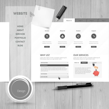 Vektör Web sitesi tasarım şablonu Office teması ahşap dokulu masada