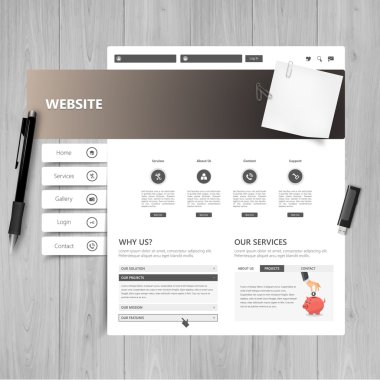 Vektör Web sitesi tasarım şablonu Office teması ahşap dokulu masada