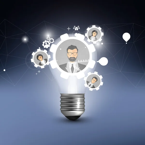 Business Background Light Bulb, with teamwork elements. Vector Illustration. — Stock Vector