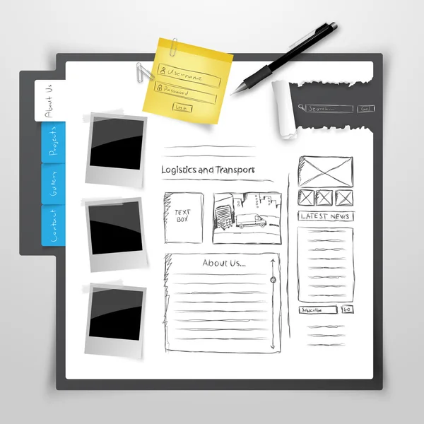 Creative Website design template, Clipboard, and office things Blank Design, Vector — Stock Vector
