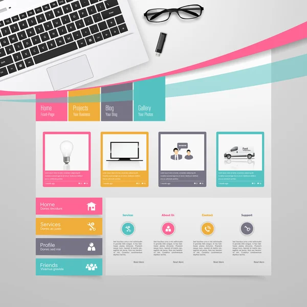 Modelo de site colorido Design Vector —  Vetores de Stock