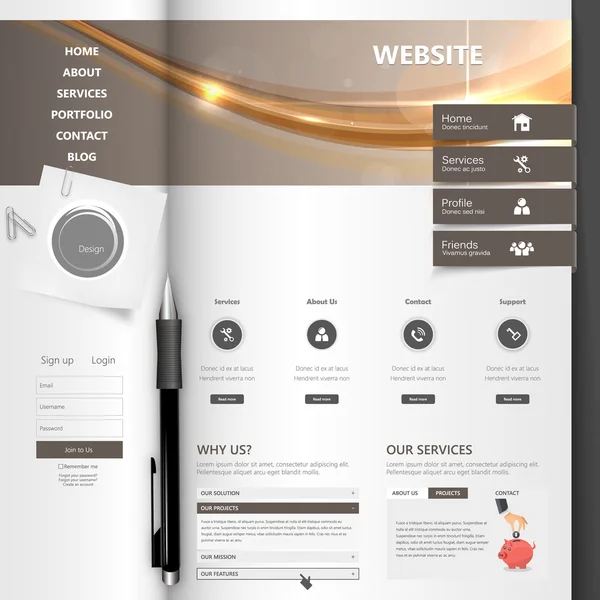 Diseño de plantilla de sitio web profesional creativo, folleto abierto — Vector de stock