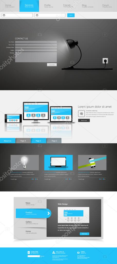 One Page Website Design Template Eps 10 Vector