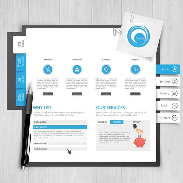 Creatieve Professional Website sjabloonontwerp, Office Desk-thema. — Stockvector