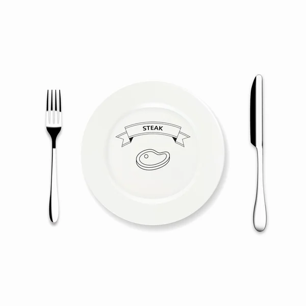 Diseño de la placa de cena vectorial con cuchillo de icono y tenedor, se puede utilizar diseño de menú de restaurante — Archivo Imágenes Vectoriales