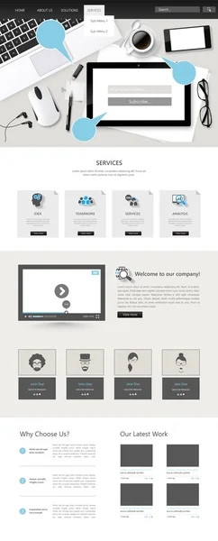 Desgin de plantilla de sitio web corporativo vectorial de una página, Tema de oficina — Archivo Imágenes Vectoriales