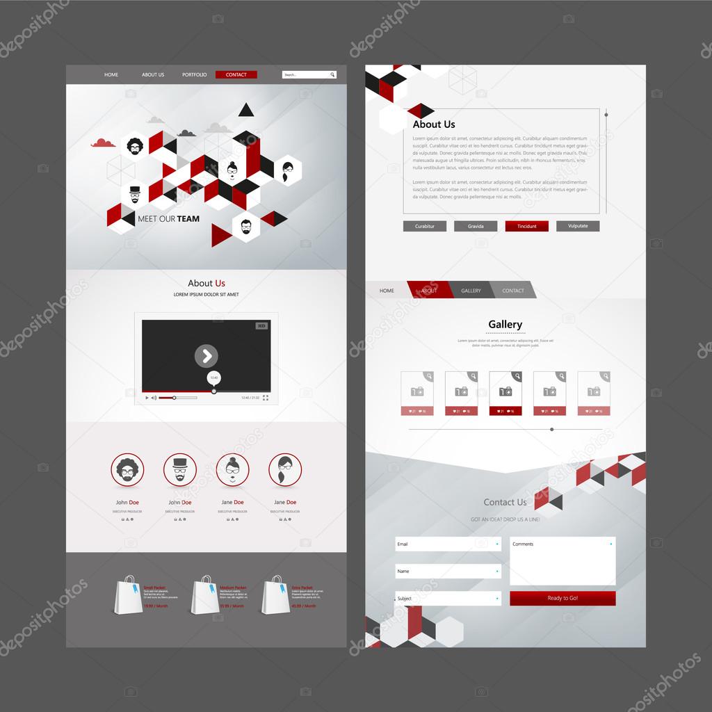 One Page Website Template Vector with abstract elements