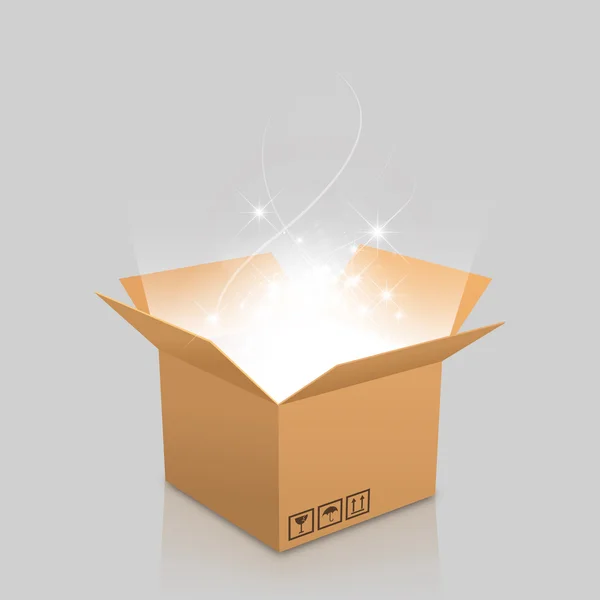 Caja abierta con la luz de salida — Vector de stock