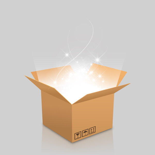 Открытая коробка с исходящим светом
