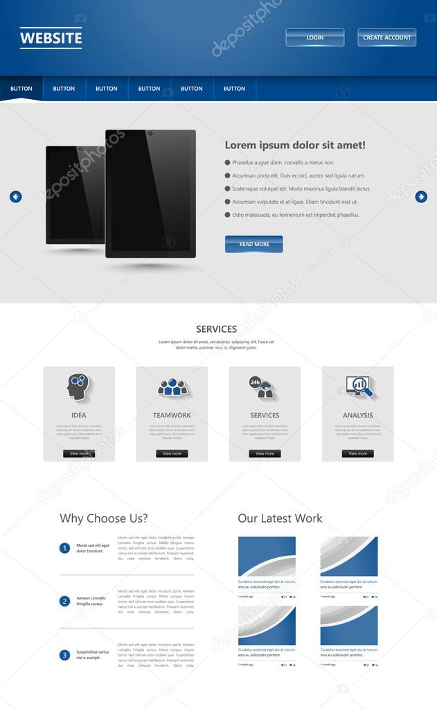 One Page Website Template. Vector illustration.