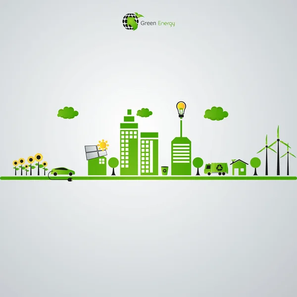 Green eco town - ciudad de ecología abstracta — Vector de stock