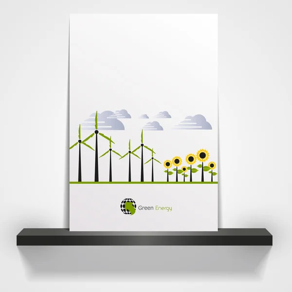 Énergie éolienne avec éoliennes et tournesols — Image vectorielle