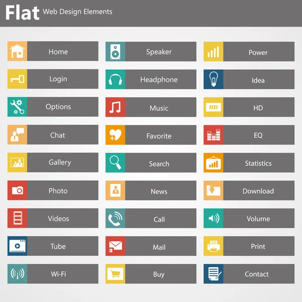 Flache Webdesign-Elemente, Schaltflächen, Symbole. — Stockvektor